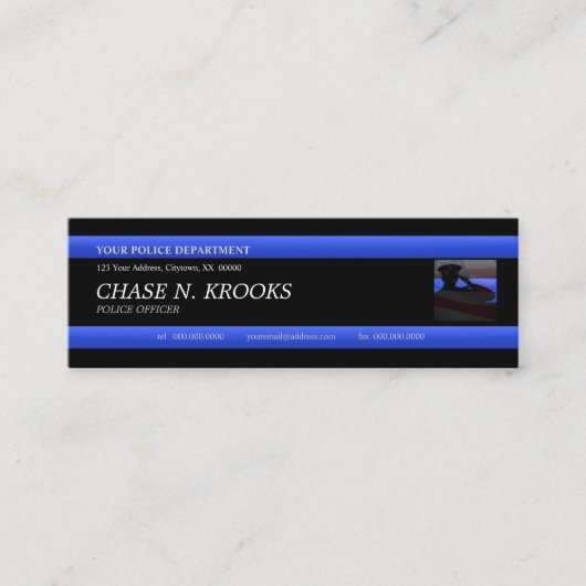 Thin Blue Line Police Officer カスタム Business Card スキニー名刺 (正面)