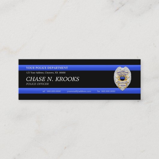 Thin Blue Line Police Officer カスタム Business Card スキニー名刺 (正面)