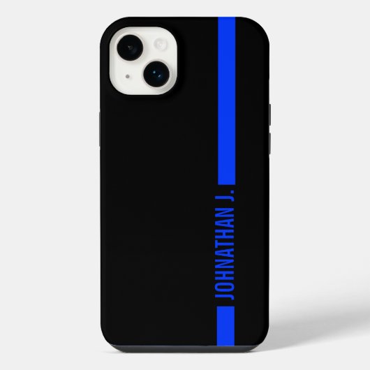 Thin Blue Line Serviceman | ストライプに名前を表示 iPhoneケース (裏面)