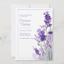 Thin Purple Watercolor Lavender Frame Wedding 招待状