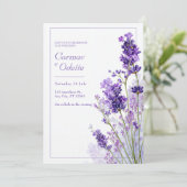 Thin Purple Watercolor Lavender Frame Wedding 招待状 (スタンド正面)