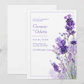 Thin Purple Watercolor Lavender Frame Wedding 招待状 (正面/裏面)
