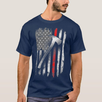 Thin Red Line Axe Patriotic Firefighter US Flag Tシャツ