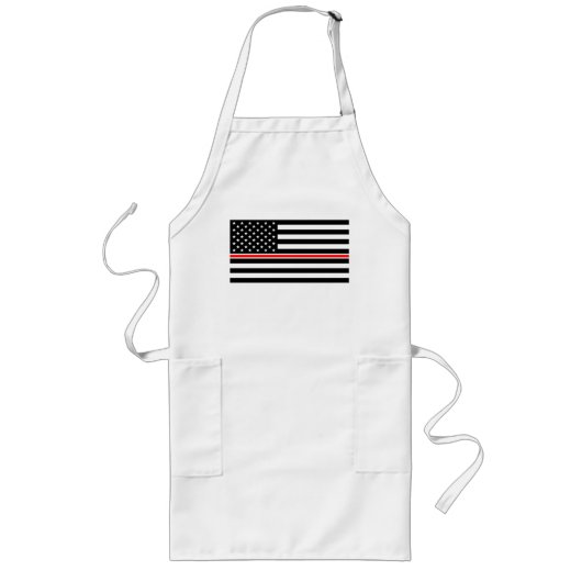 Thin Red Line Firefighters Heroes American Flag ロングエプロン (正面)