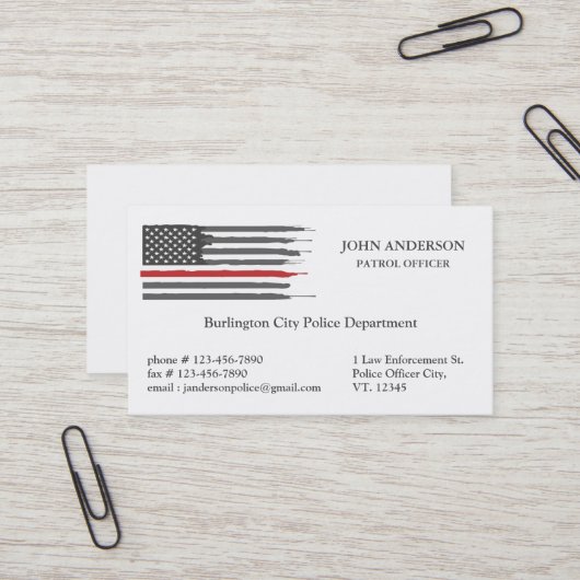 Thin Red Line Flag Law Enforcement Police Officer 名刺 (正面/裏面インサイチュ)