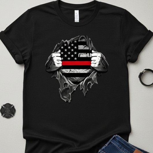  Thin Red Line Flag "Super Hero" Firefighter  Tシャツ