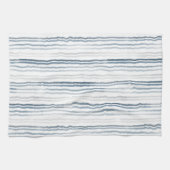 Thin Watercolor Stripes, Slate Blue, Gray, White キッチンタオル (横)