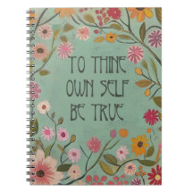 Thine Own Self Be Trueフローラノートブック – ティール（緑がかった色）