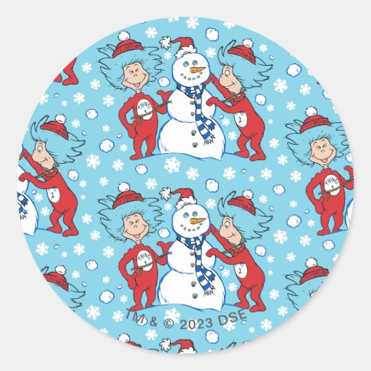 Thing One Thing Two雪だるま ラウンドシール (正面)