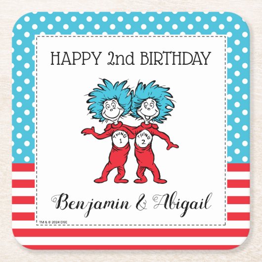 Thing One Thing Two |ツインズ誕生日 スクエアペーパーコースター (正面)