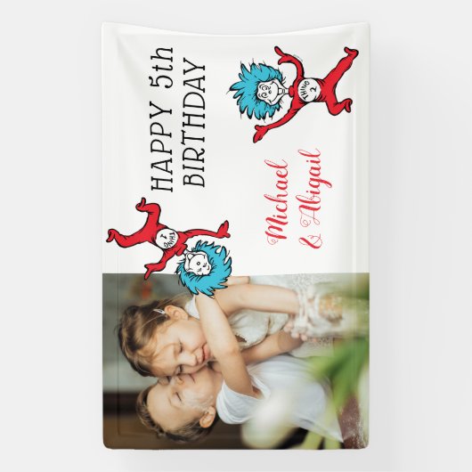 Thing One Thing Two Twins誕生日写真の追加 横断幕 (縦)