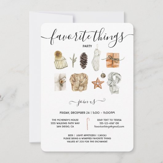 Thingsお気に入りのクリスマスホリデー交換パーティー 招待状 (正面)