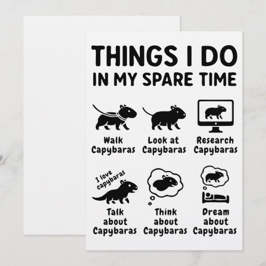 Things I Do In My Spare Time Capybara Funny Pet 招待状 (正面/裏面)