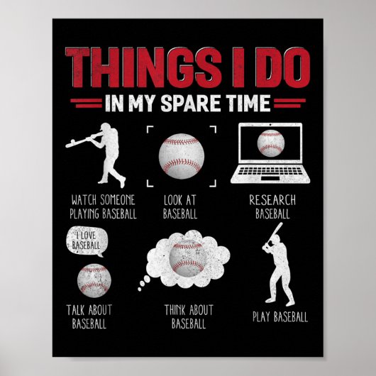 Things I Do In My Spare Time Shirt Funny Baseball  ポスター (正面)