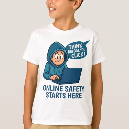 Think Before You Click - Online Safety Awareness Tシャツ (正面)