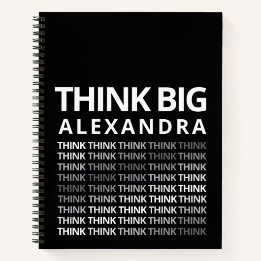 Think Big Typography Mindset Journal Black White  ノートブック (正面)