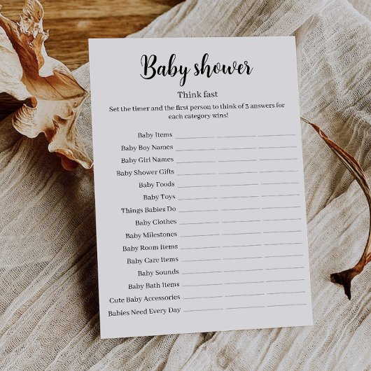 Think Fast Baby Shower Game, Baby Shower Printable 招待状