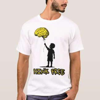 Think Free – Minimalist Brain Balloon Illustration Tシャツ
