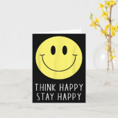 Think Happy Stay Happy Motivation Quote Yellow Smi カード (黄色い花)