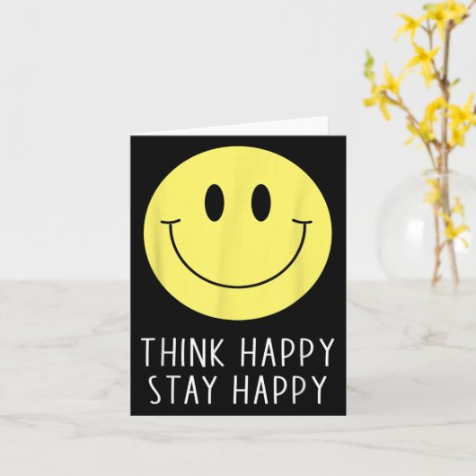 Think Happy Stay Happy Motivation Quote Yellow Smi カード (黄色い花)