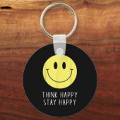 Think Happy Stay Happy Motivation Quote Yellow Smi キーホルダー (正面)