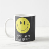 Think Happy Stay Happy Motivation Quote Yellow Smi コーヒーマグカップ (左)