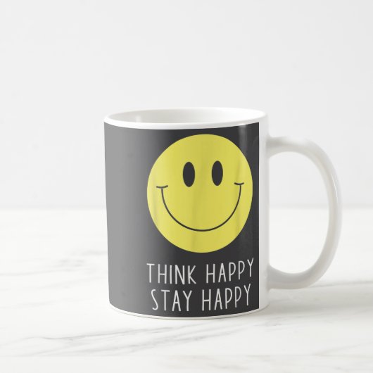 Think Happy Stay Happy Motivation Quote Yellow Smi コーヒーマグカップ (右)
