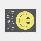 Think Happy Stay Happy Motivation Quote Yellow Smi フリースブランケット (正面(横))