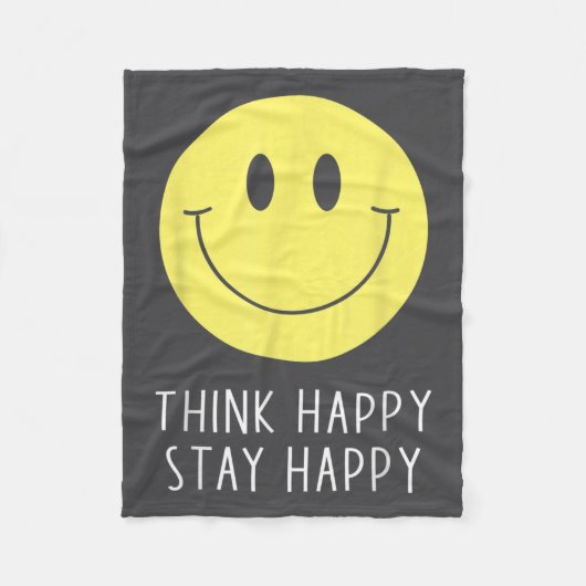 Think Happy Stay Happy Motivation Quote Yellow Smi フリースブランケット (正面)