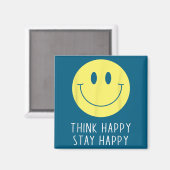 Think Happy Stay Happy Motivation Quote Yellow Smi マグネット (正面/裏面)