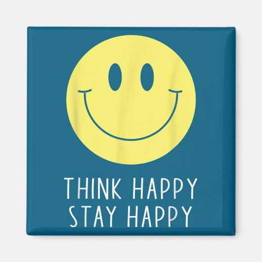 Think Happy Stay Happy Motivation Quote Yellow Smi マグネット (正面)