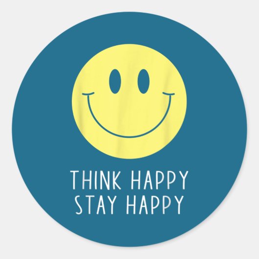 Think Happy Stay Happy Motivation Quote Yellow Smi ラウンドシール (正面)