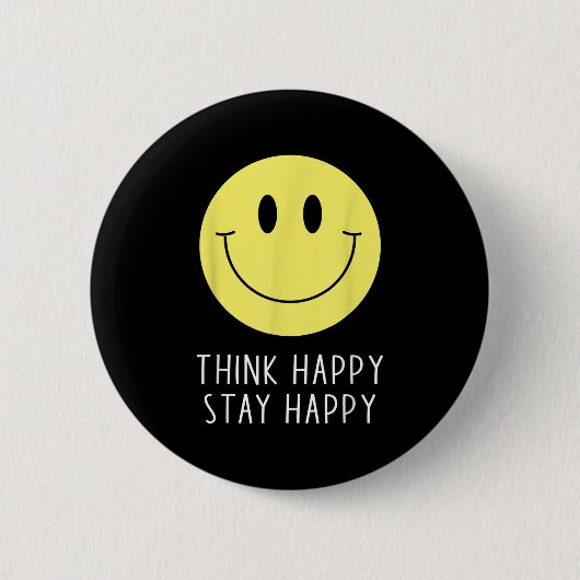 Think Happy Stay Happy Motivation Quote Yellow Smi 缶バッジ (正面)