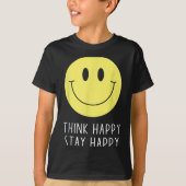 Think Happy Stay Happy Motivation Quote Yellow Smi Tシャツ (正面)