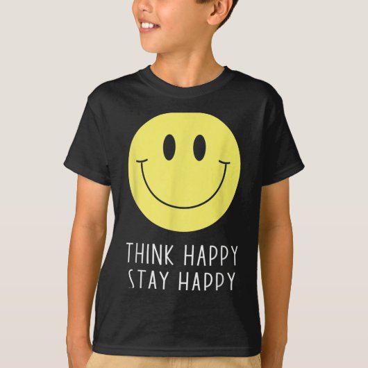 Think Happy Stay Happy Motivation Quote Yellow Smi Tシャツ (正面)