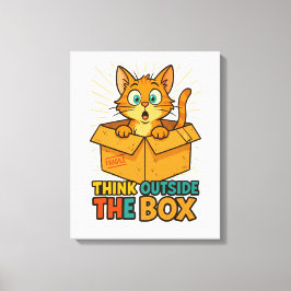 Think Outside The Box – Funny Cat Cartoon キャンバスプリント