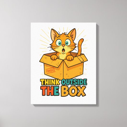 Think Outside The Box – Funny Cat Cartoon キャンバスプリント (正面)