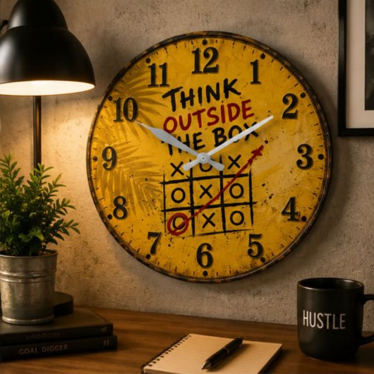Think Outside the Box Motivational Office Decor ラージ壁時計
