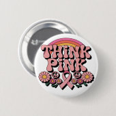 Think Pink Breast Cancer Awareness Design Button 缶バッジ (正面&裏面)
