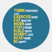 Think Sitively Exercise Daily Gym Workout Motivati ラウンドシール (正面)