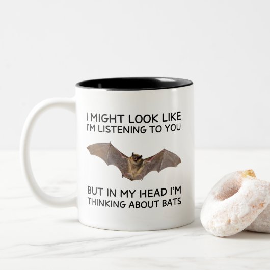 Thinking About Bats Funny Quote Mug Bat Lover ツートーンマグカップ (ドーナツ)