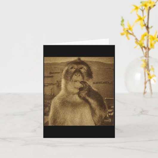 Thinking Monkey Meme Vintage Retro  カード (黄色い花)
