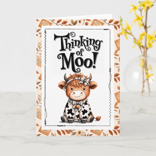 Thinking of Moo Highland Cow カード (黄色い花)