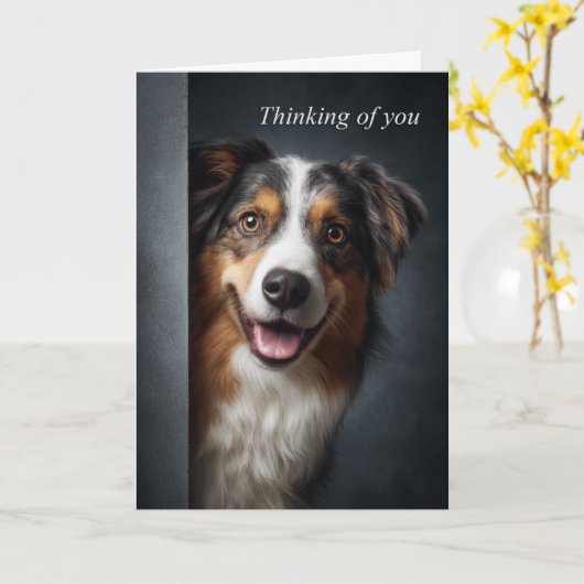 Thinking of You Australian Shepherd カード (黄色い花)
