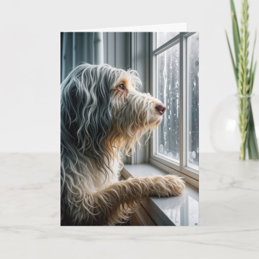 Thinking of You Bearded Collie a Rainy Window カード (正面)