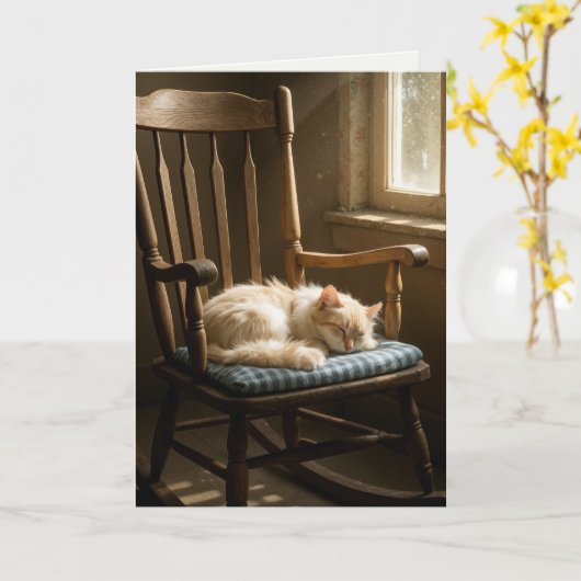 Thinking of You Cat Sleeping On a Rocking Chair カード (黄色い花)