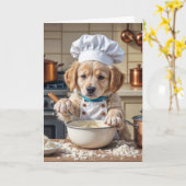 Thinking of You Chef Golden Retriever Puppy  カード (黄色い花)