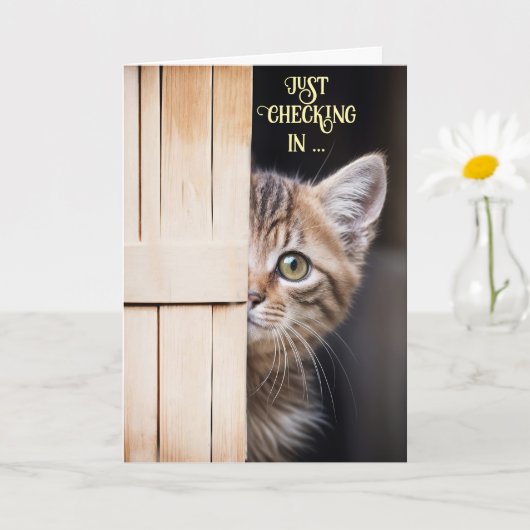 Thinking of You Cute Cute Shy Kitty Fun カード (小さな植物)