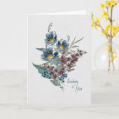 Thinking of You – Elegant Blue & Plum Watercolor カード (黄色い花)