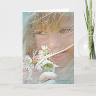 thinking of you-girl with daisies カード